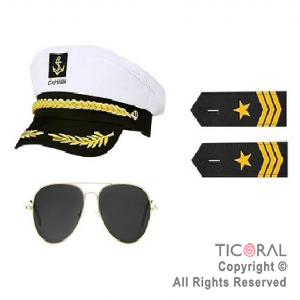 SET DISFRAZ CAPITAN CON GORRO ANTEOJO Y CHARRETERA x 1